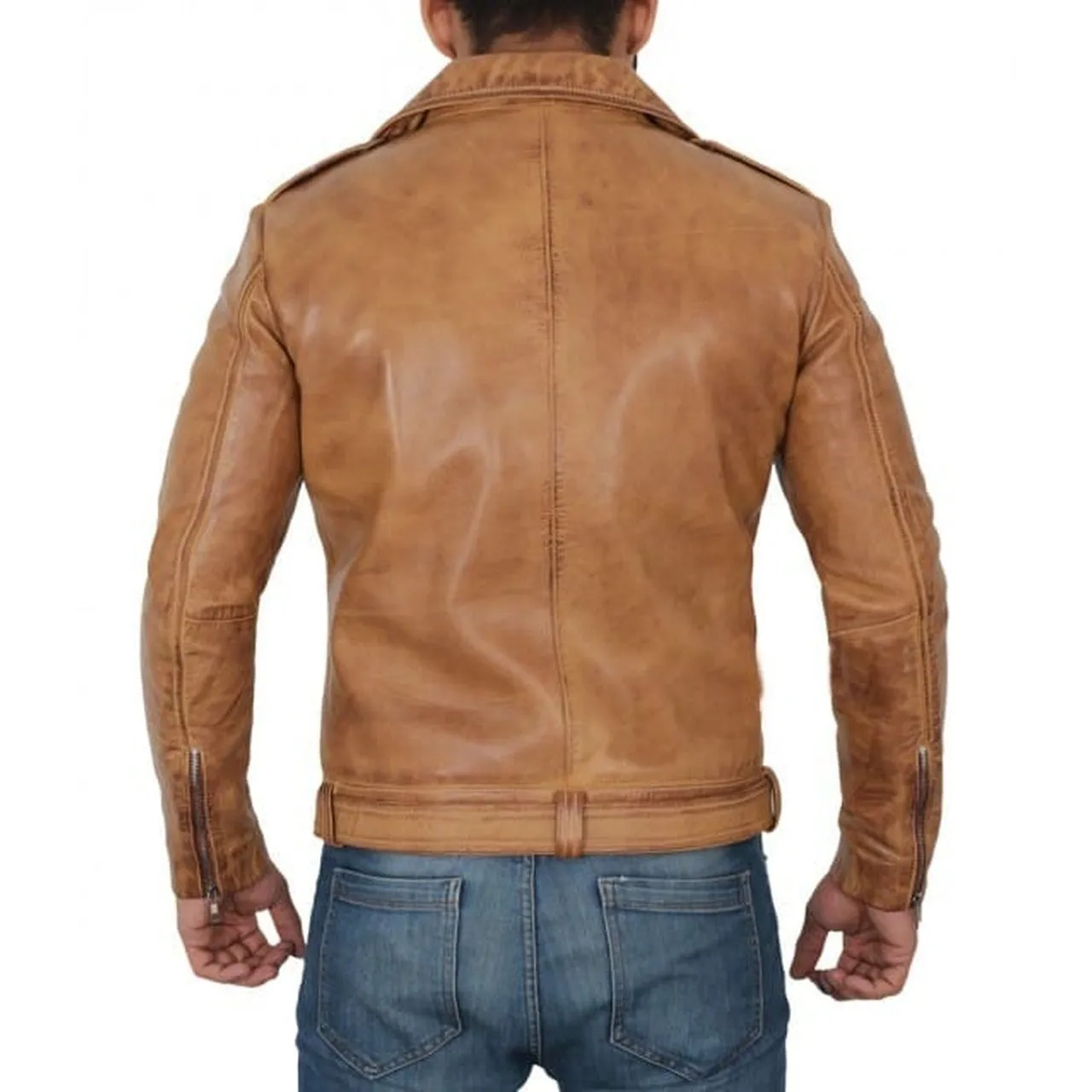 Light Brown Moto Leather Jacket Mens