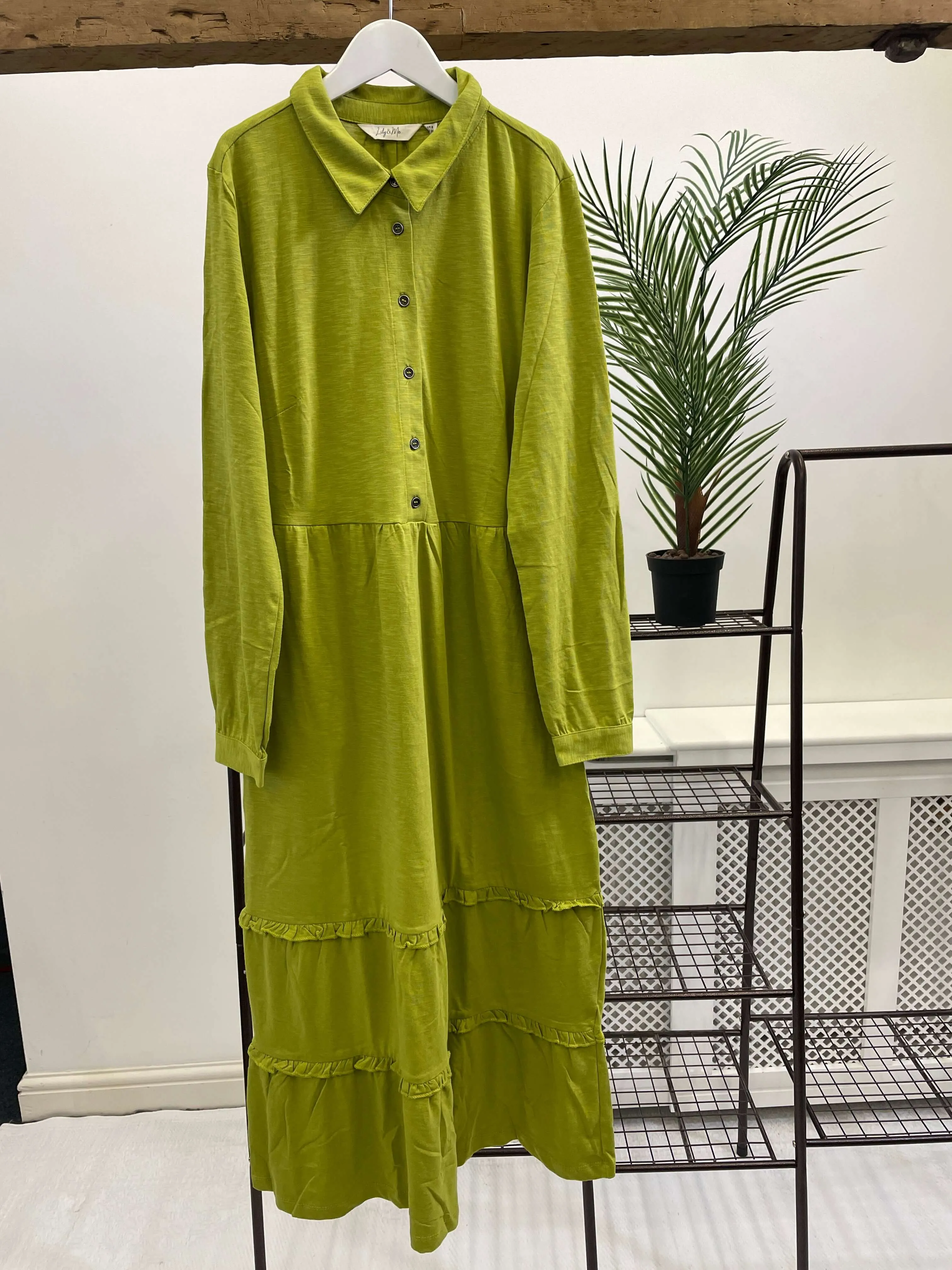 Lily & Me - Sophie Shirt Dress Pretty Plain Slub in Lime