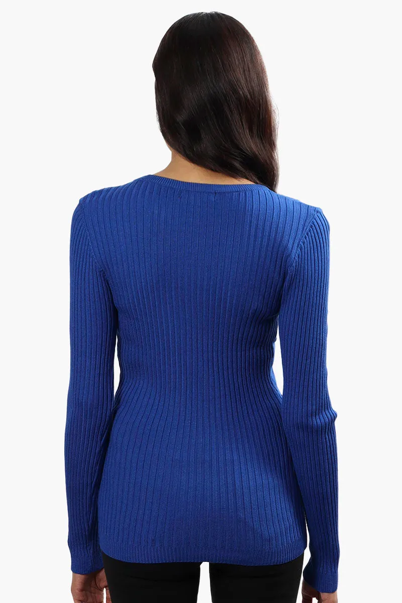 Limite Ribbed Crewneck Pullover Sweater - Blue