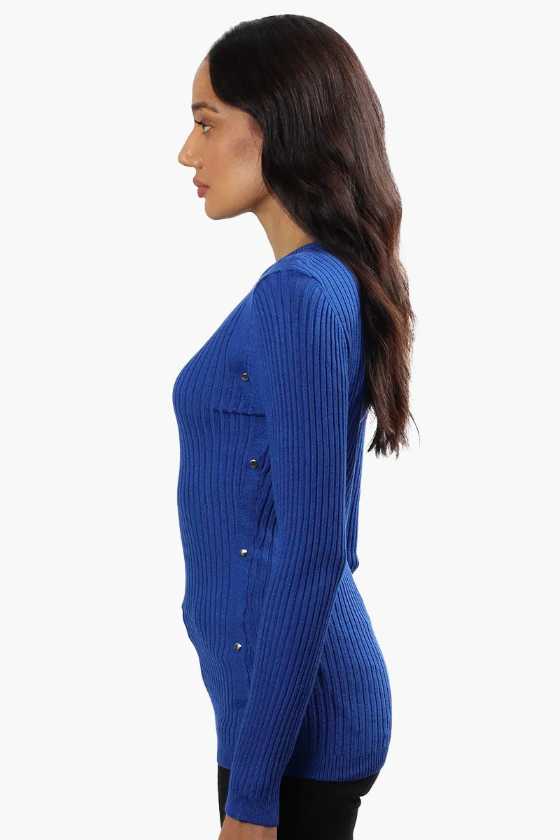 Limite Ribbed Crewneck Pullover Sweater - Blue