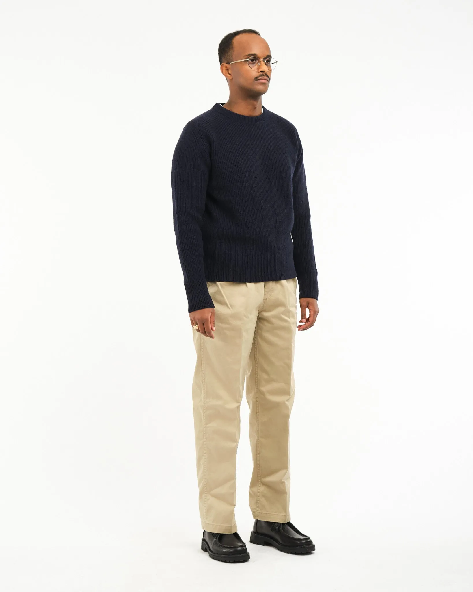 LOCC02 Ribbed Cashmere Crew Pullover Dark Navy