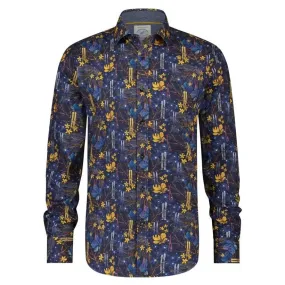 Long Sleeve Shirt - Flowerprint - Navy