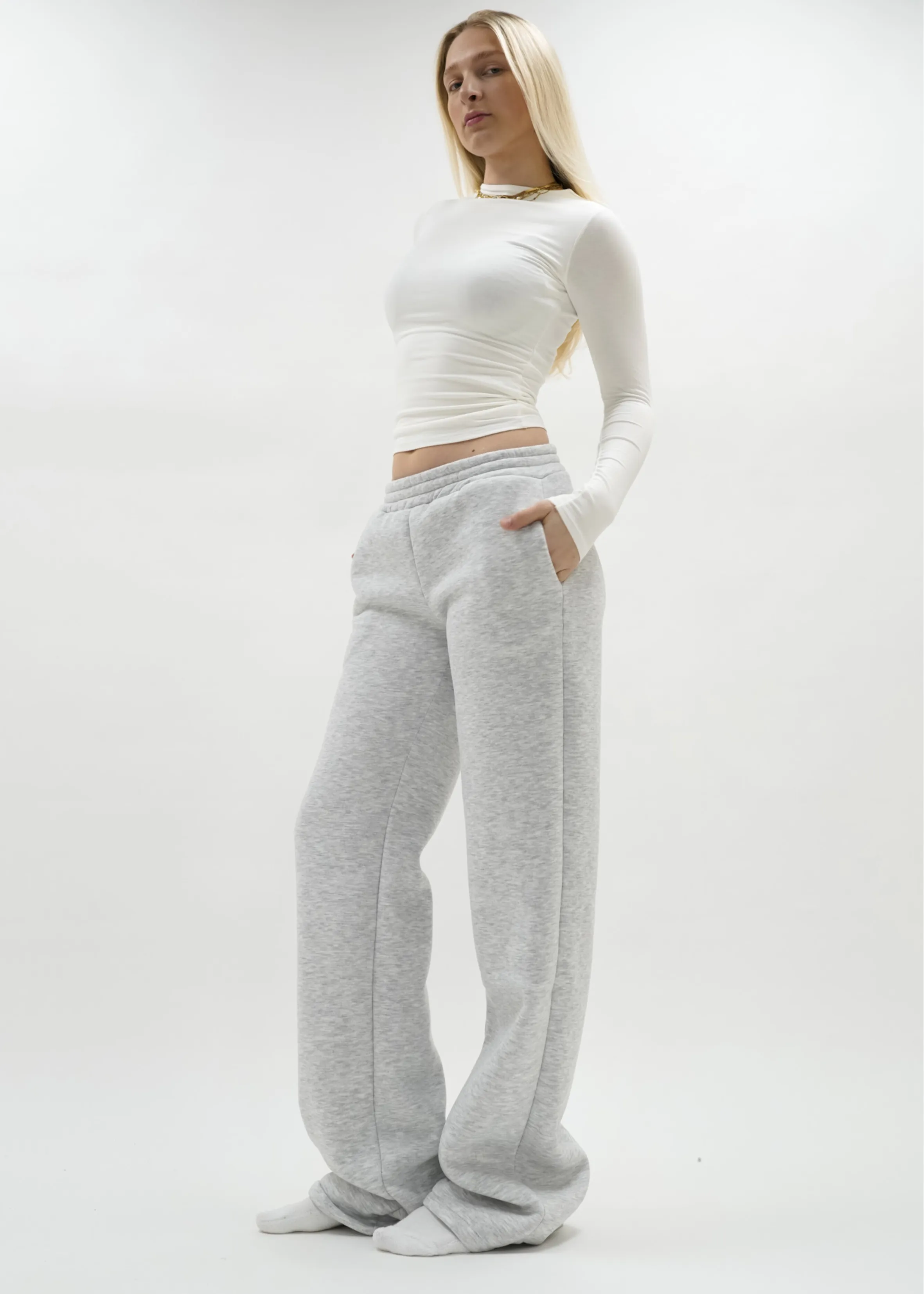 Low/mid waist jogger pants light grey melange (TALL)