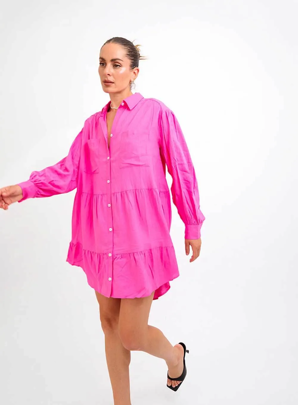 Luna Shirt Dress-PINK