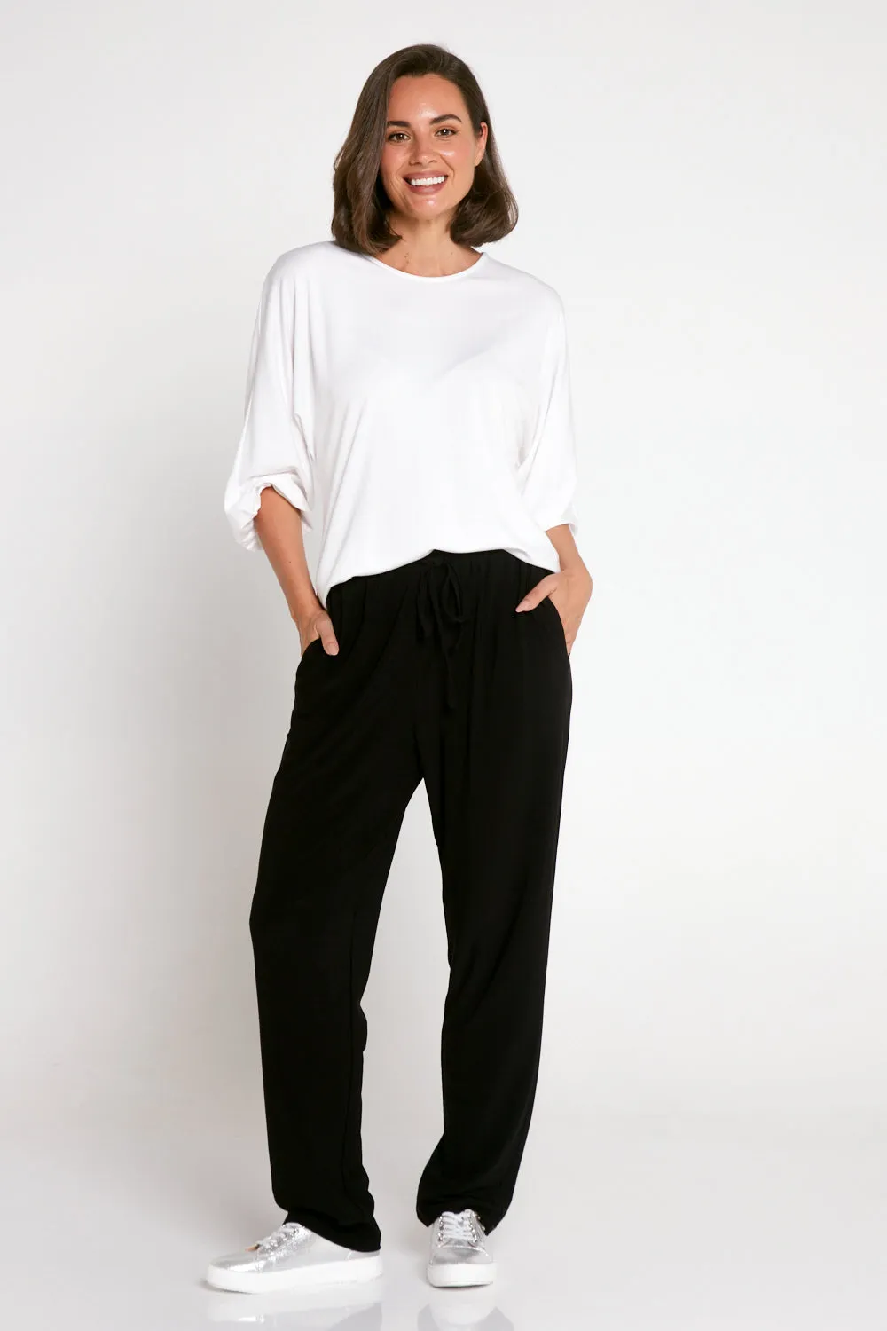 Luxe Drawstring Jersey Pants - Black