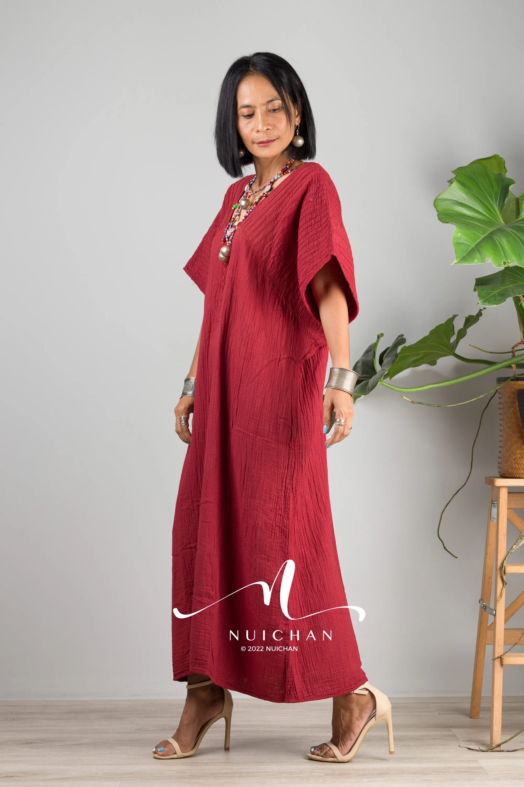 Maroon Red kaftan dress