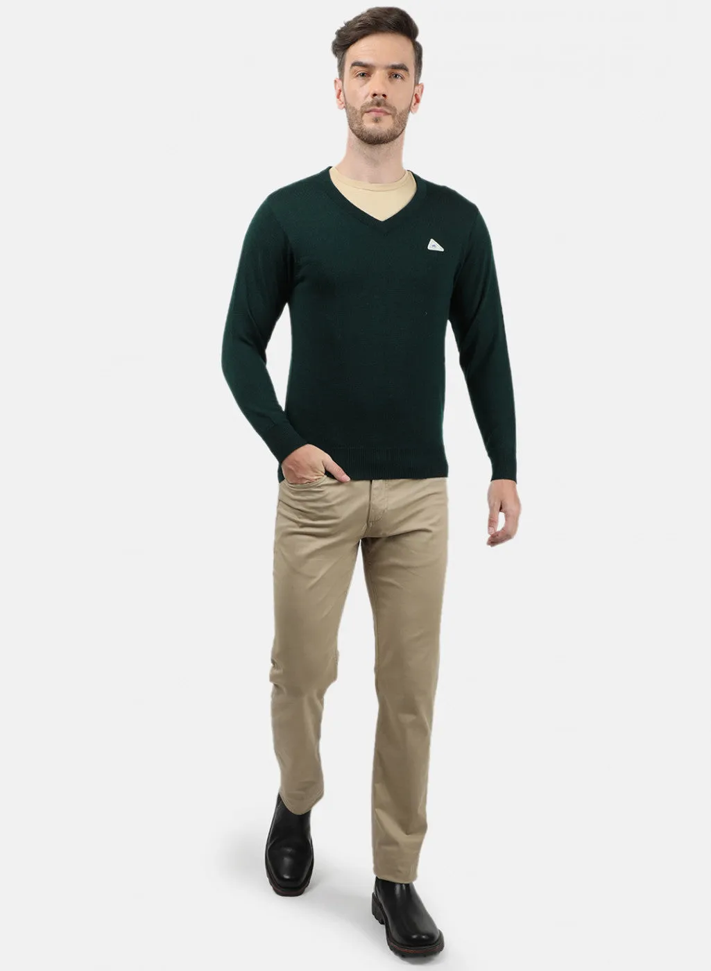 Men Green Solid Pullover