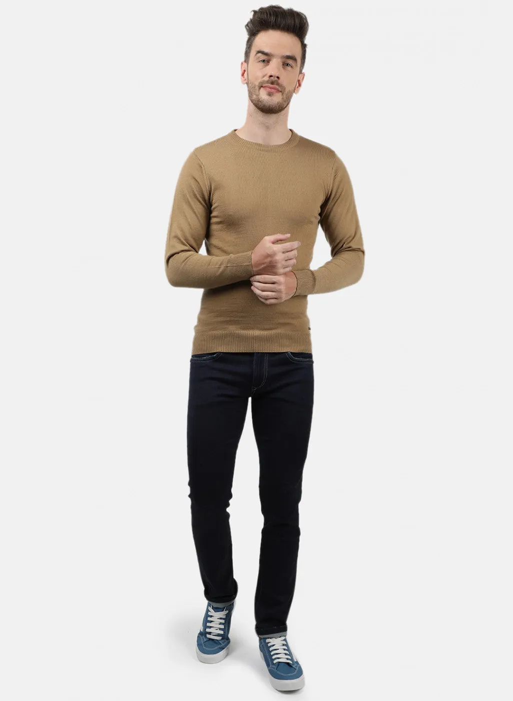 Men Light Brown Solid Pullover