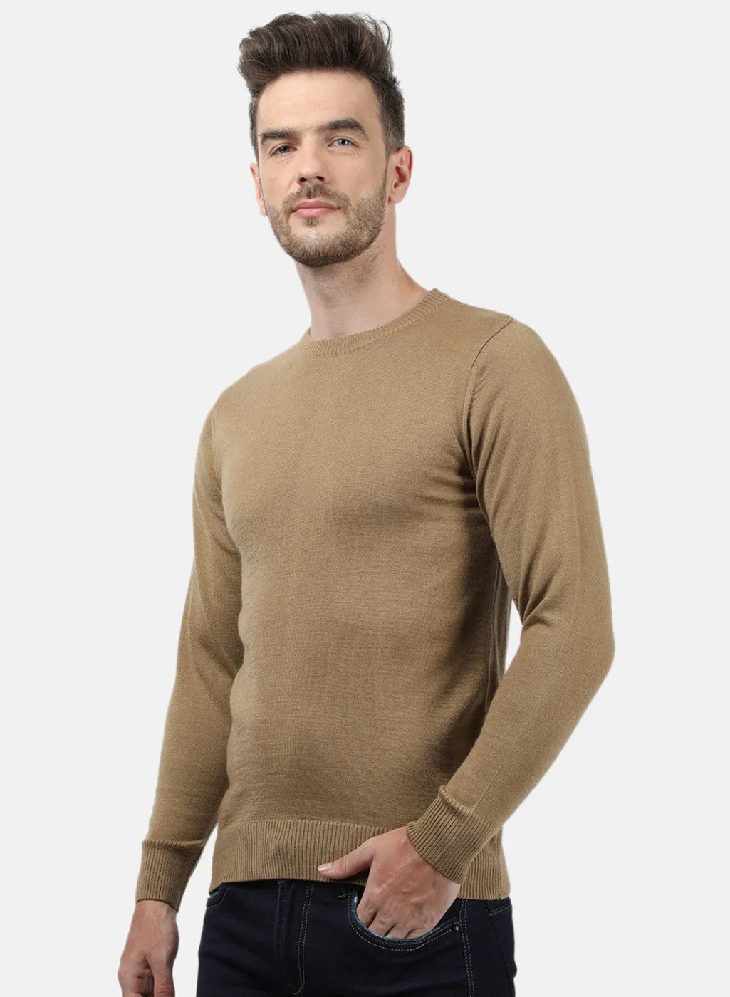 Men Light Brown Solid Pullover