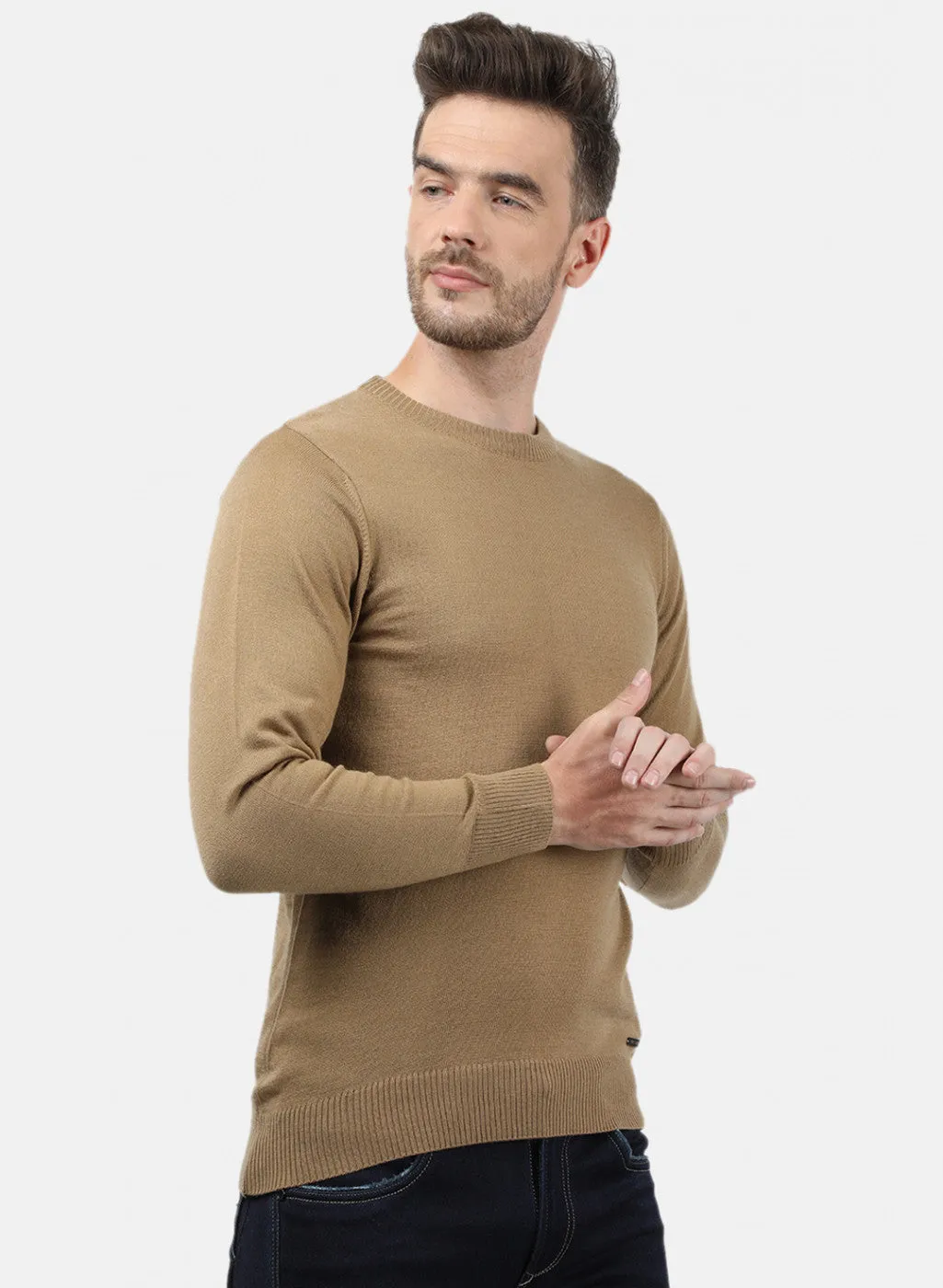 Men Light Brown Solid Pullover