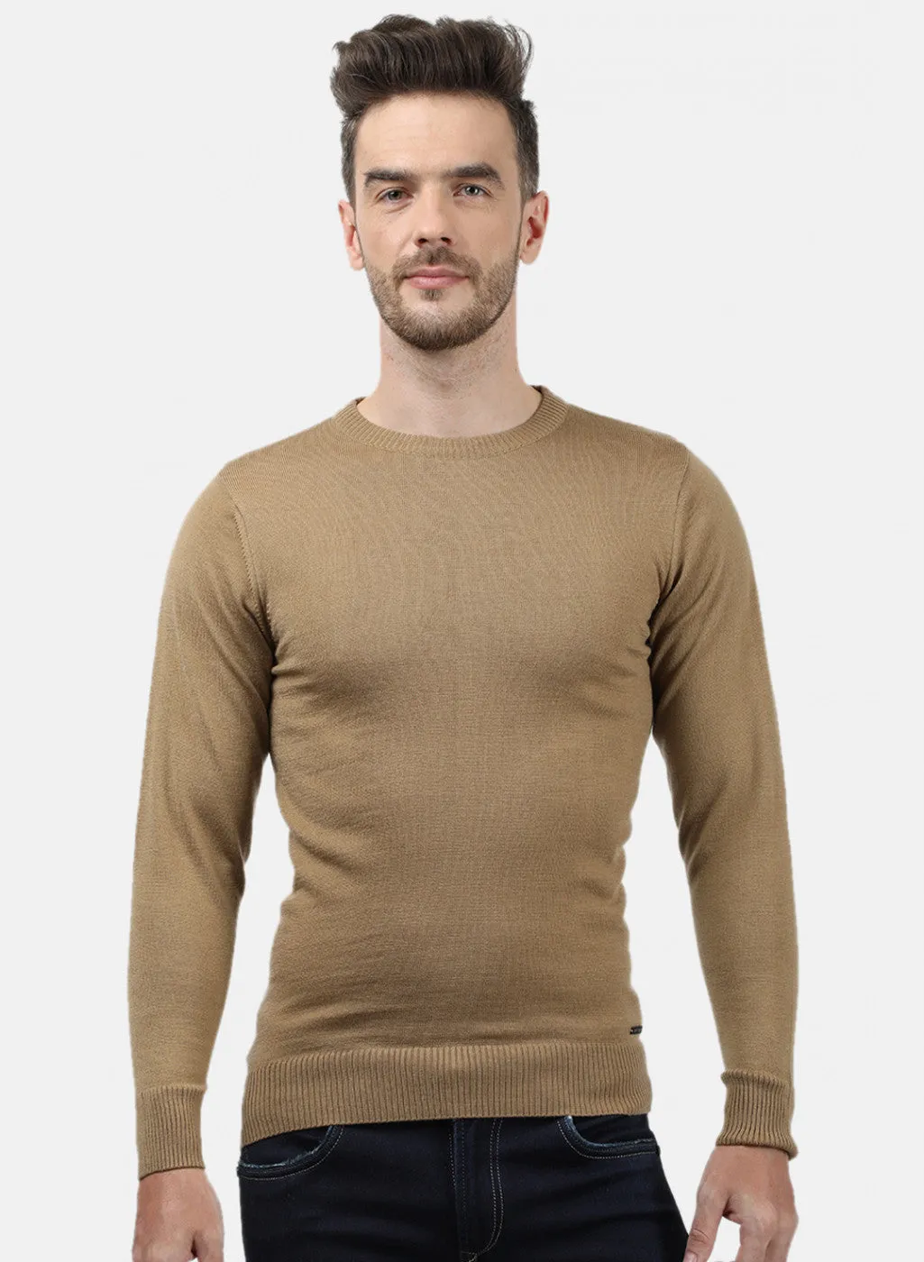 Men Light Brown Solid Pullover