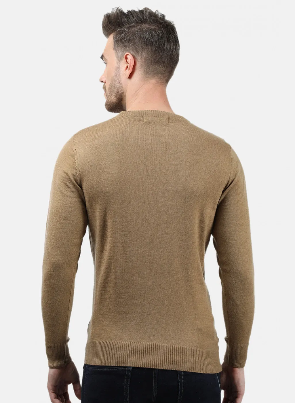 Men Light Brown Solid Pullover