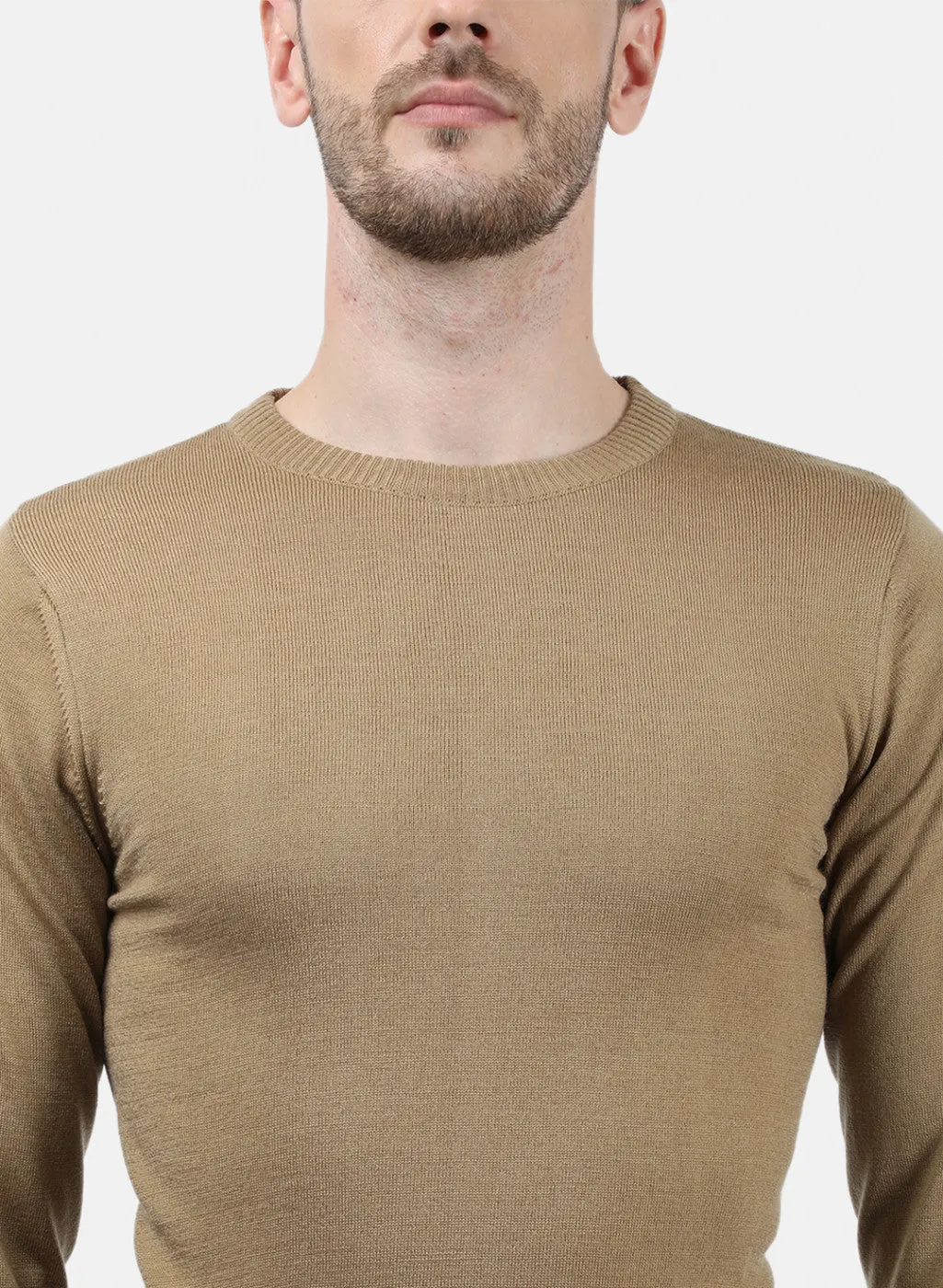 Men Light Brown Solid Pullover