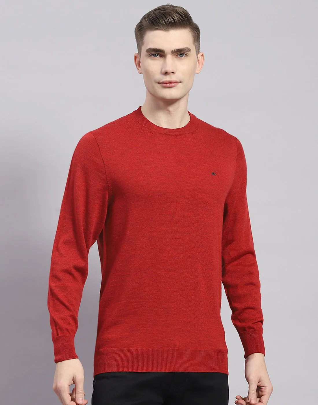 Men Maroon Solid Round Neck Full Sleeve Pullover