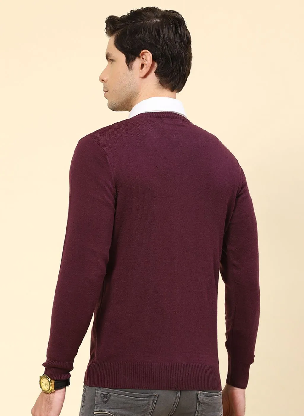 Men Purple Solid Wool blend Pullover