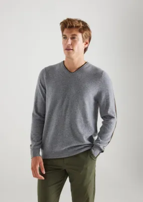 Mens Cashmere V Neck Sweater in Derby Grey