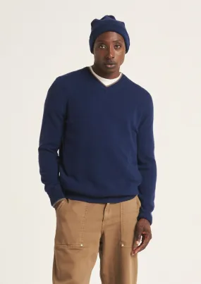 Mens Cashmere V Neck Sweater in Midnight Blue