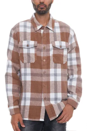 Men's Checkered Soft Flannel Shacket in Mocha/Grey: A Fusion of Comfort and Class