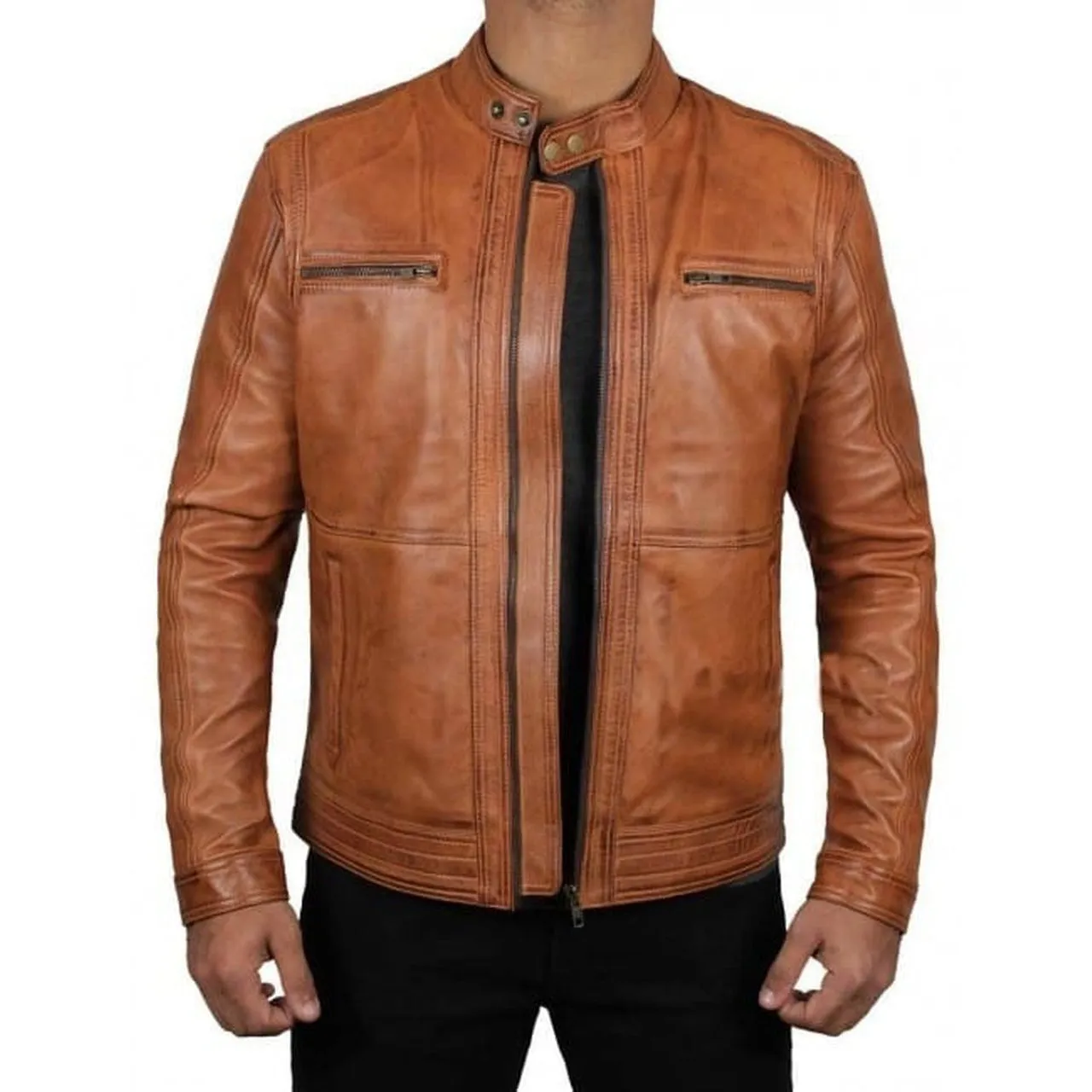 Men's Classic Brown Leather Biker Jacket