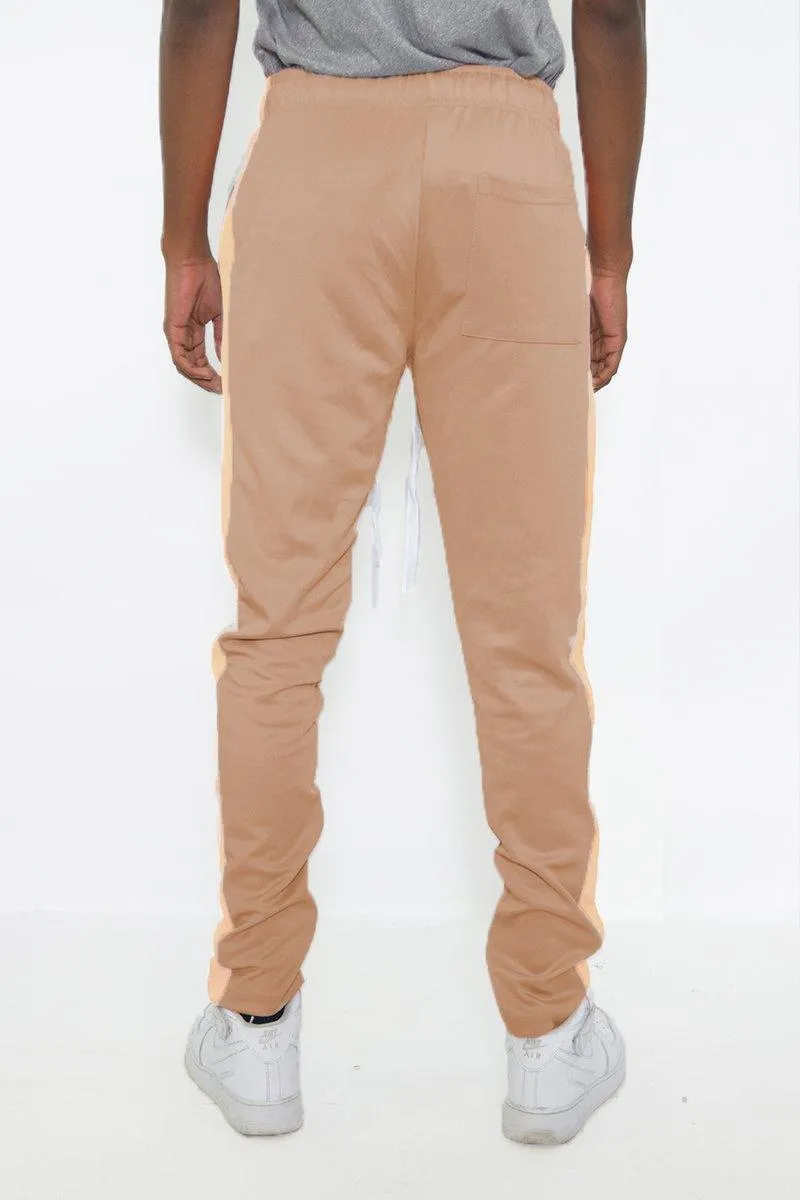 Mens Classic Slim Fit Khaki Side Stripe Joggers