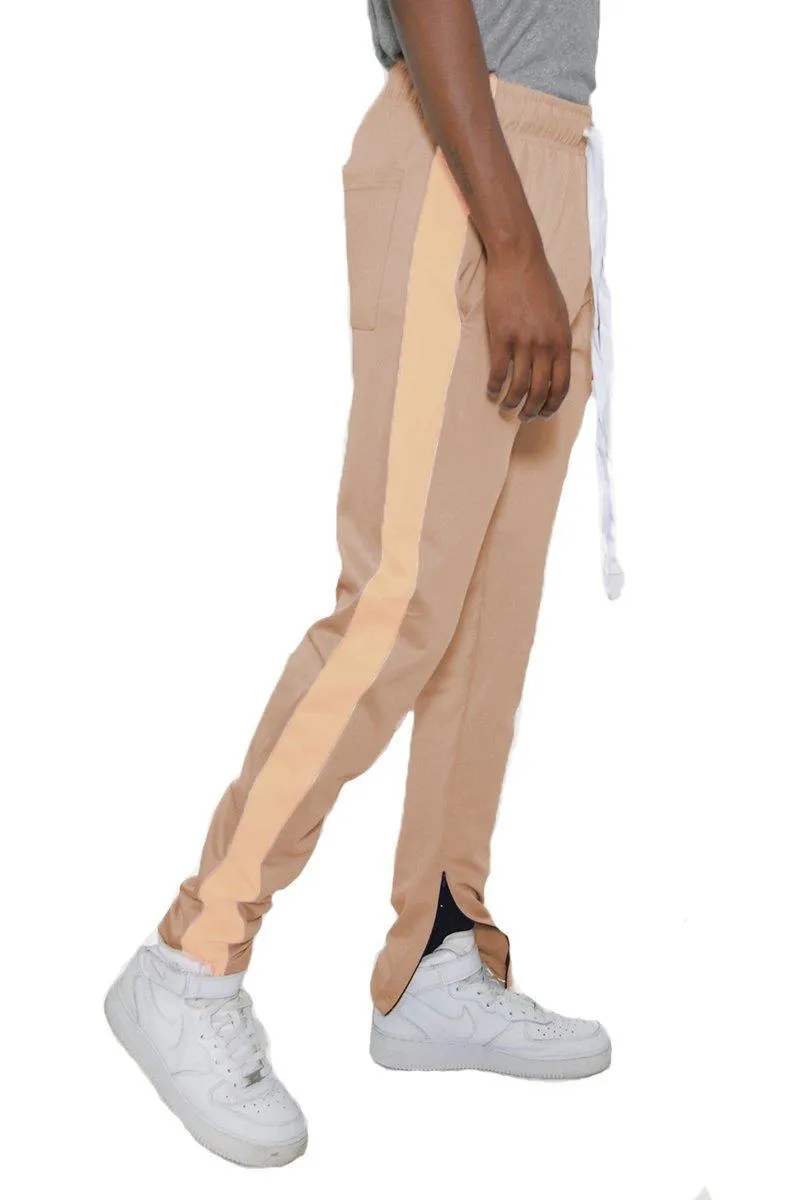 Mens Classic Slim Fit Khaki Side Stripe Joggers