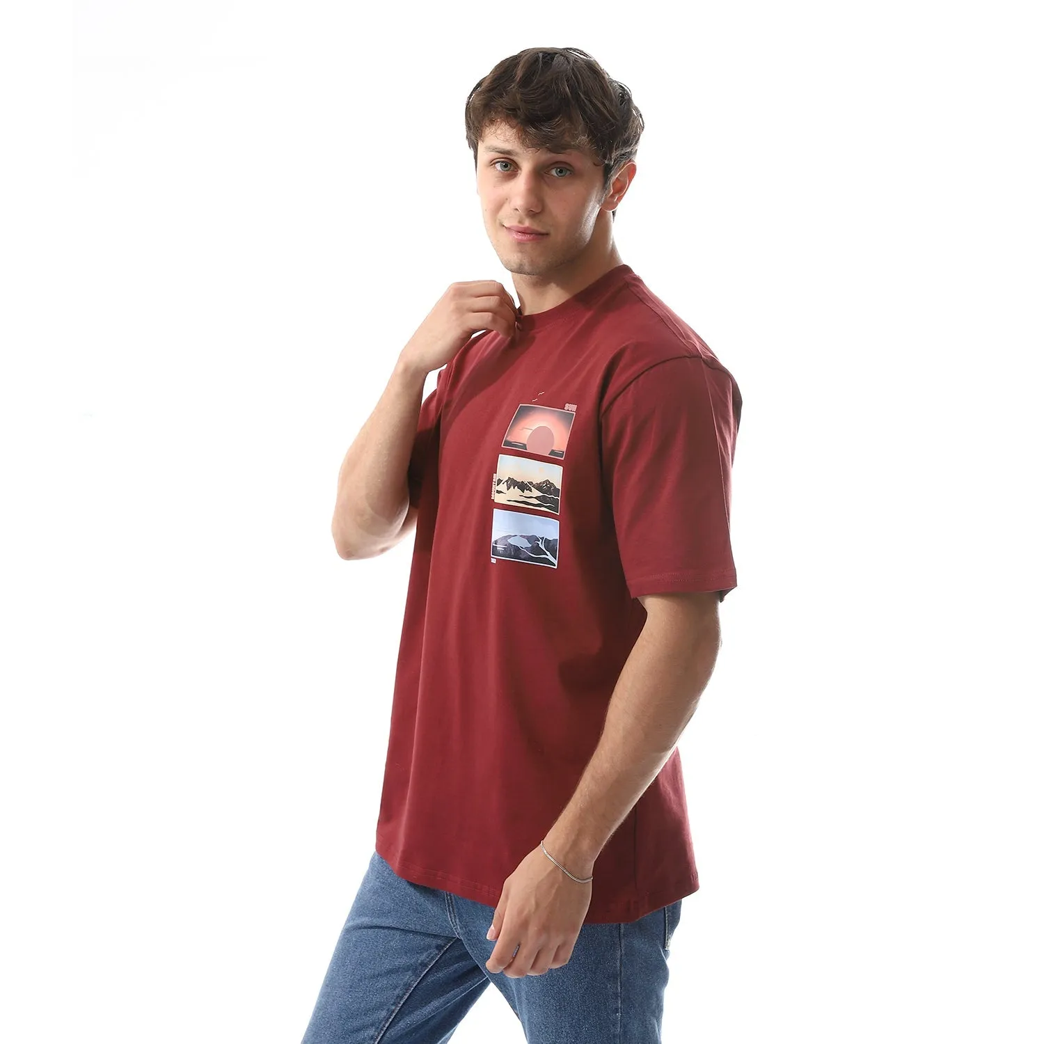 Men's Cotton T-Shirt - Classic and Comfortable Casual Tee - Dark Red