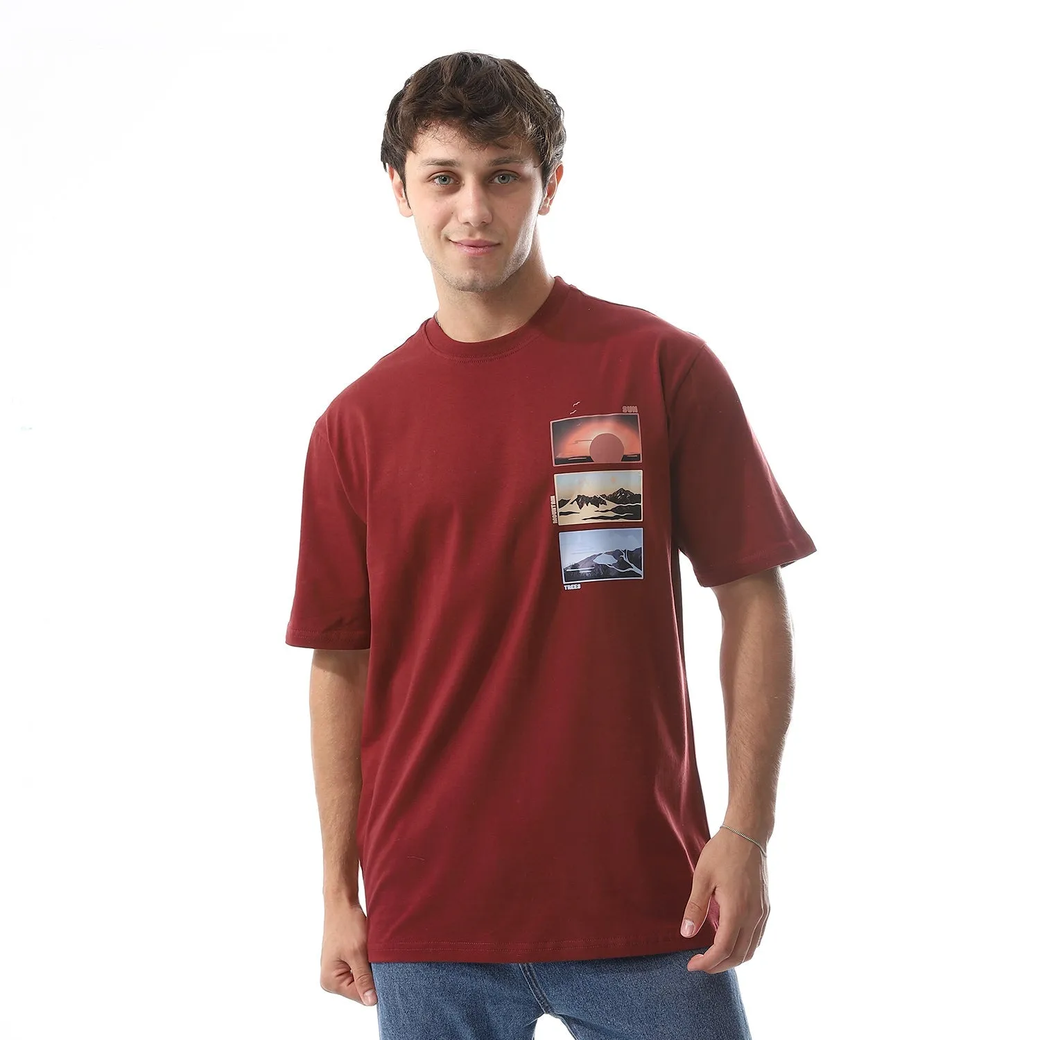 Men's Cotton T-Shirt - Classic and Comfortable Casual Tee - Dark Red