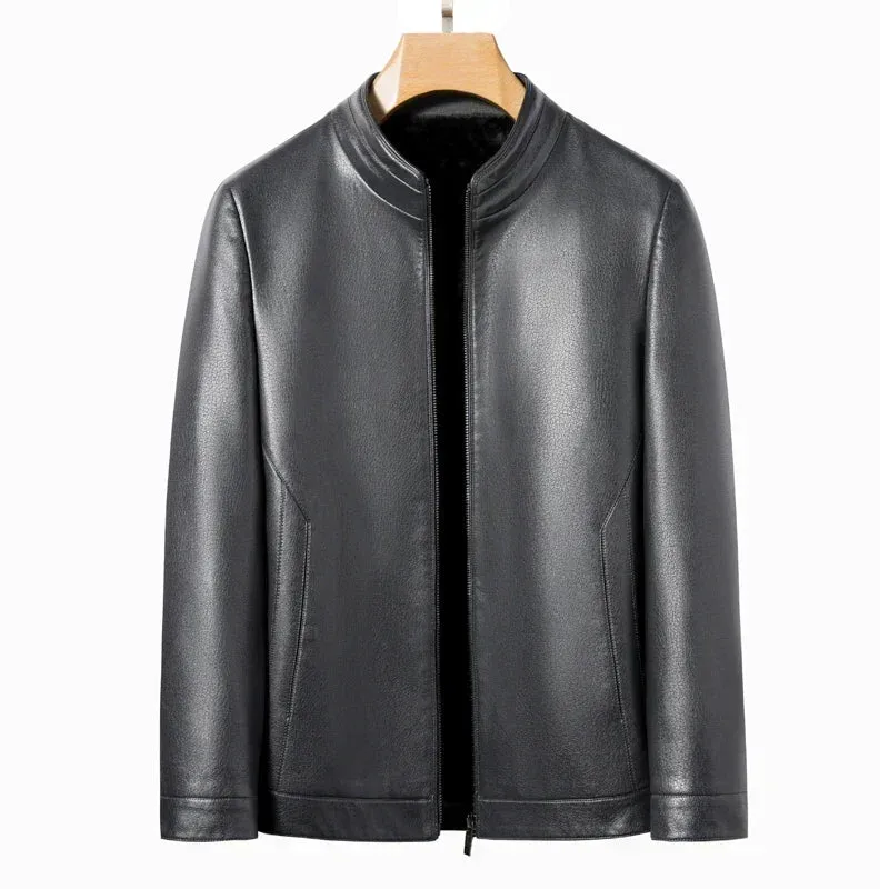 Men's Genuine Leather Stand Collar Jacket