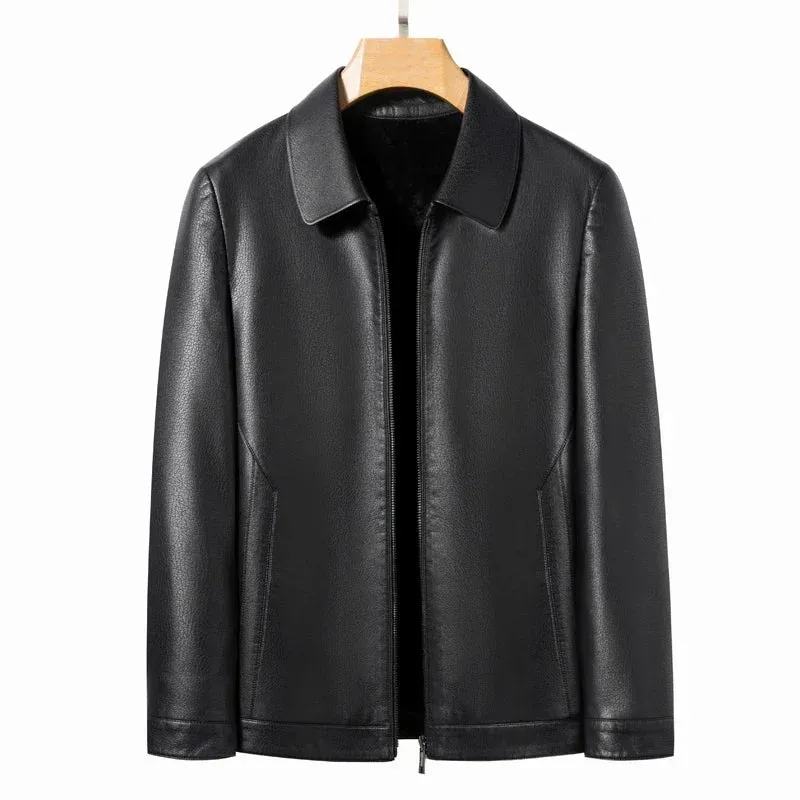 Men's Genuine Leather Stand Collar Jacket