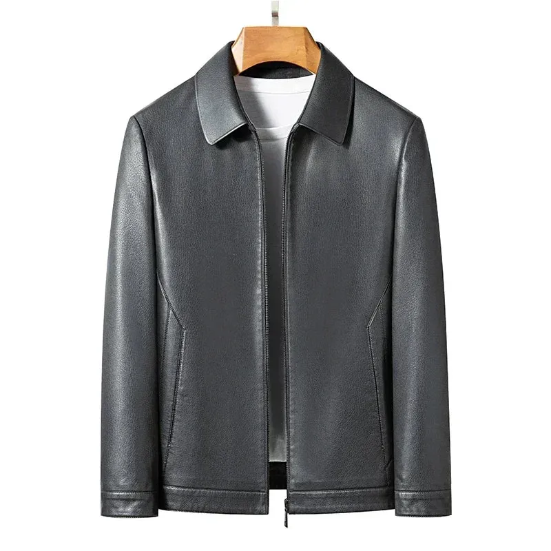 Men's Genuine Leather Stand Collar Jacket