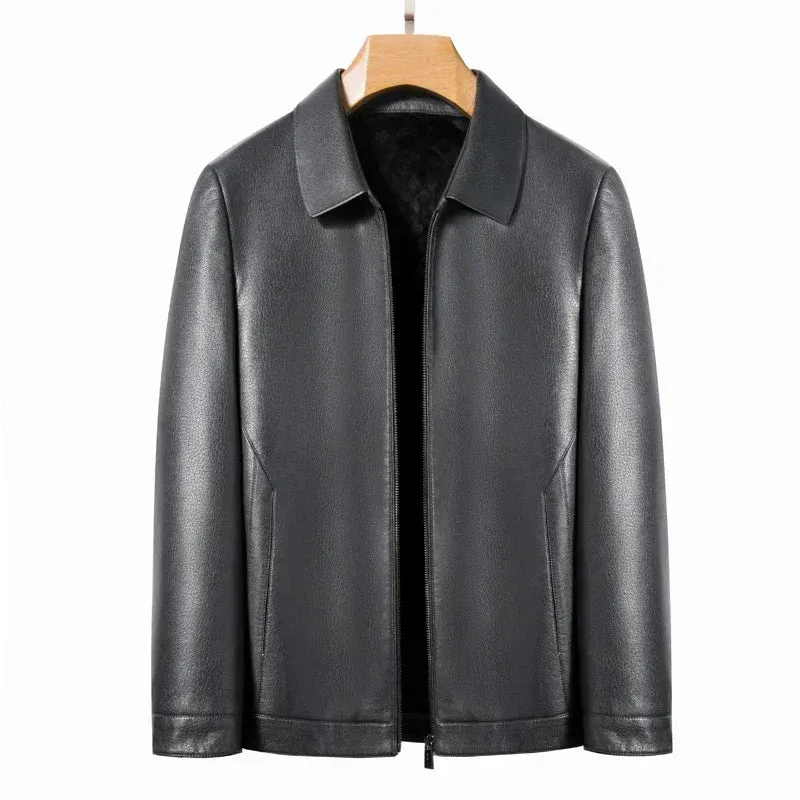 Men's Genuine Leather Stand Collar Jacket