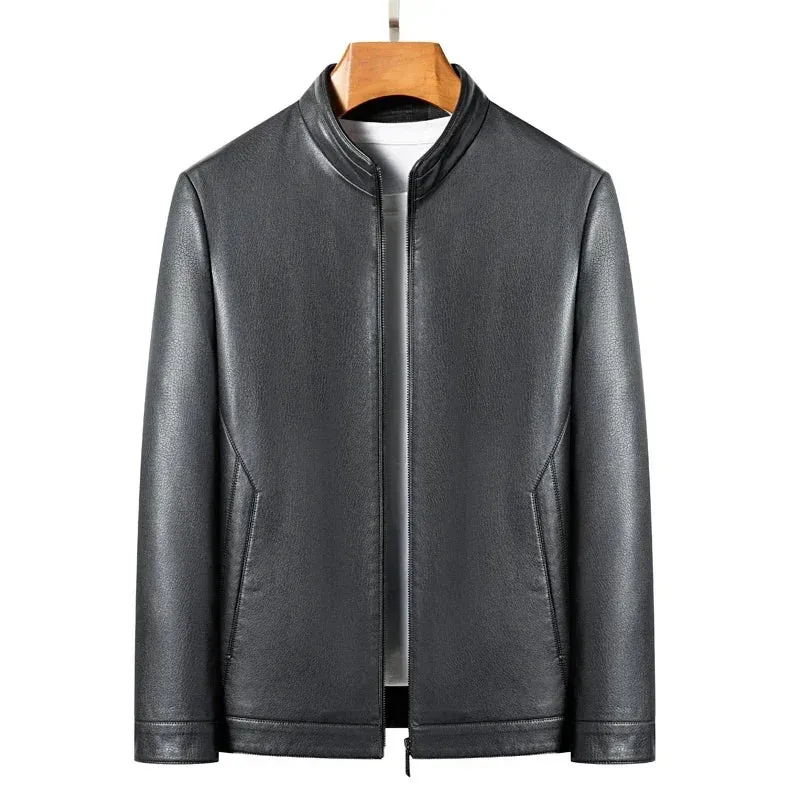 Men's Genuine Leather Stand Collar Jacket