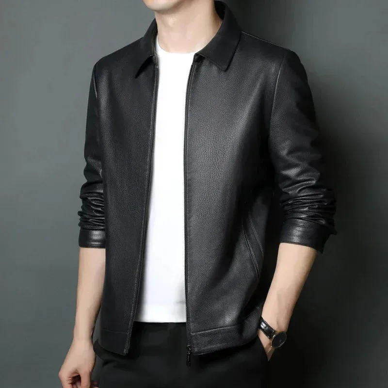 Men's Genuine Leather Stand Collar Jacket