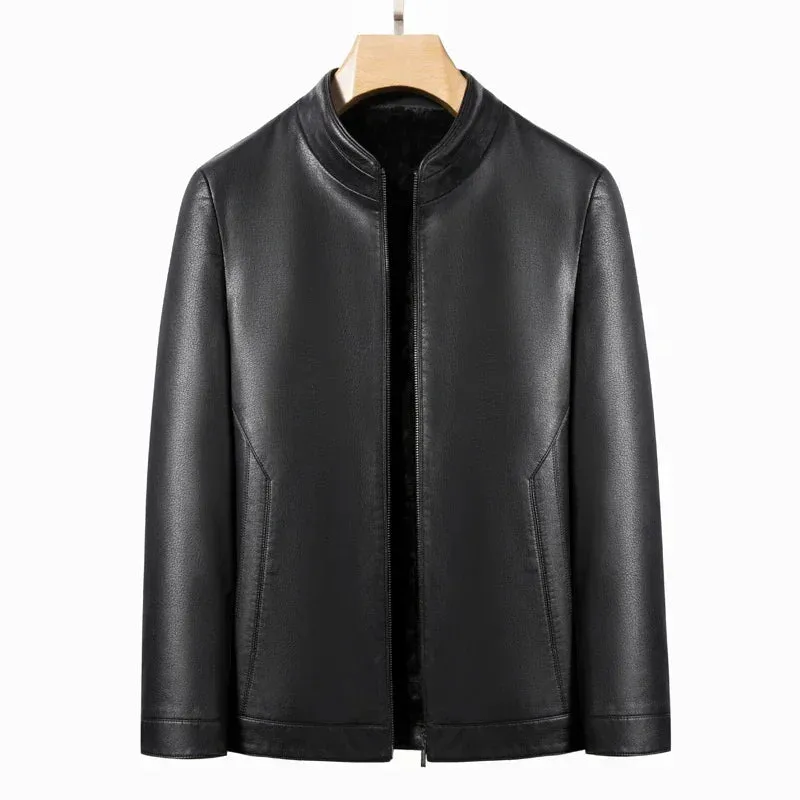 Men's Genuine Leather Stand Collar Jacket