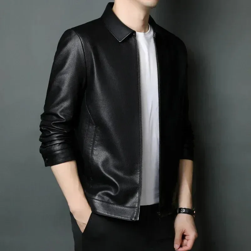 Men's Genuine Leather Stand Collar Jacket