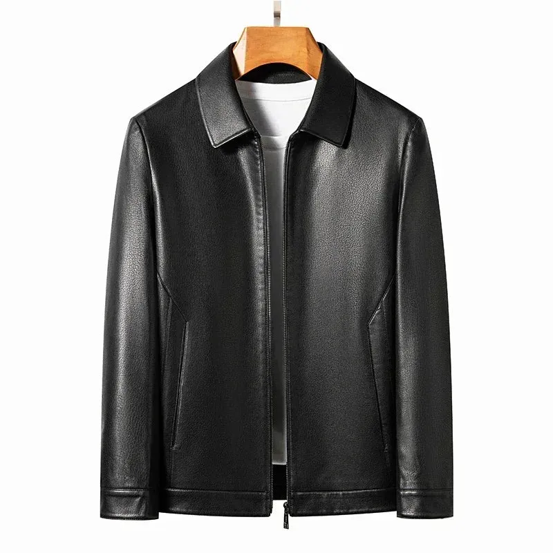 Men's Genuine Leather Stand Collar Jacket