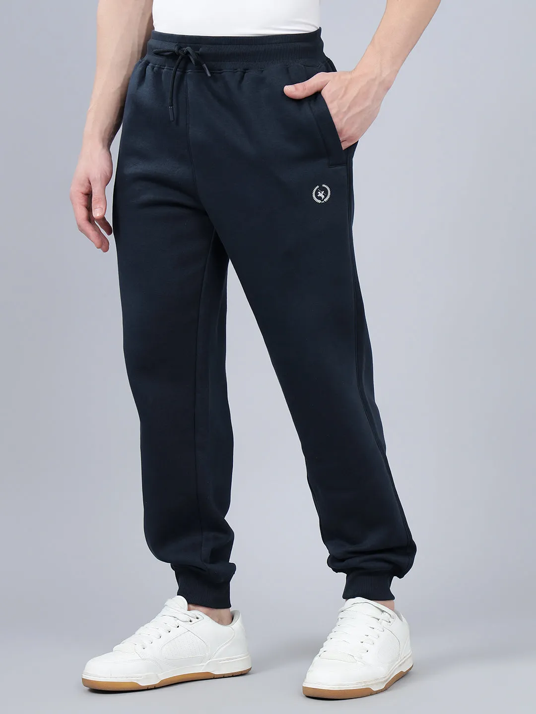 Men's Navy Blue Solid Winter Track Pant