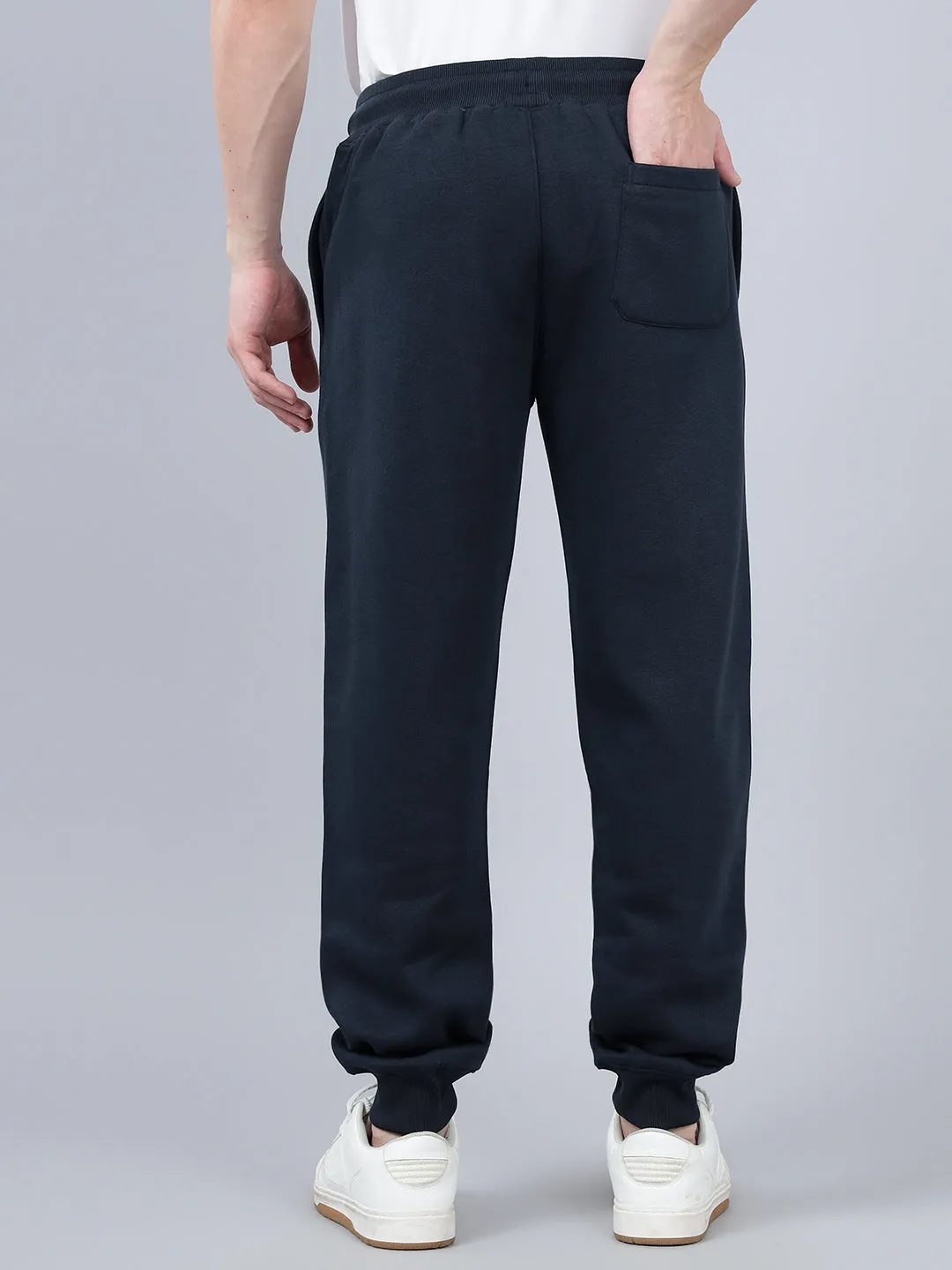 Men's Navy Blue Solid Winter Track Pant