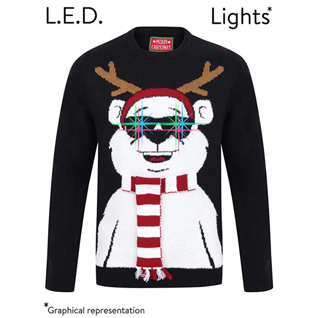 Mens Novelty Christmas Jumper Light Up Knitted Polar Bear