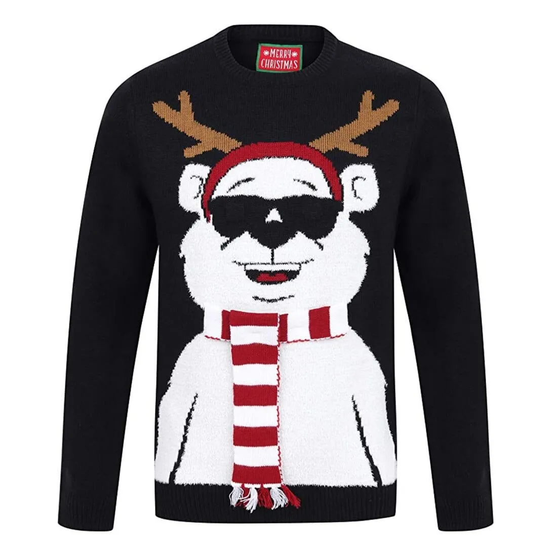 Mens Novelty Christmas Jumper Light Up Knitted Polar Bear