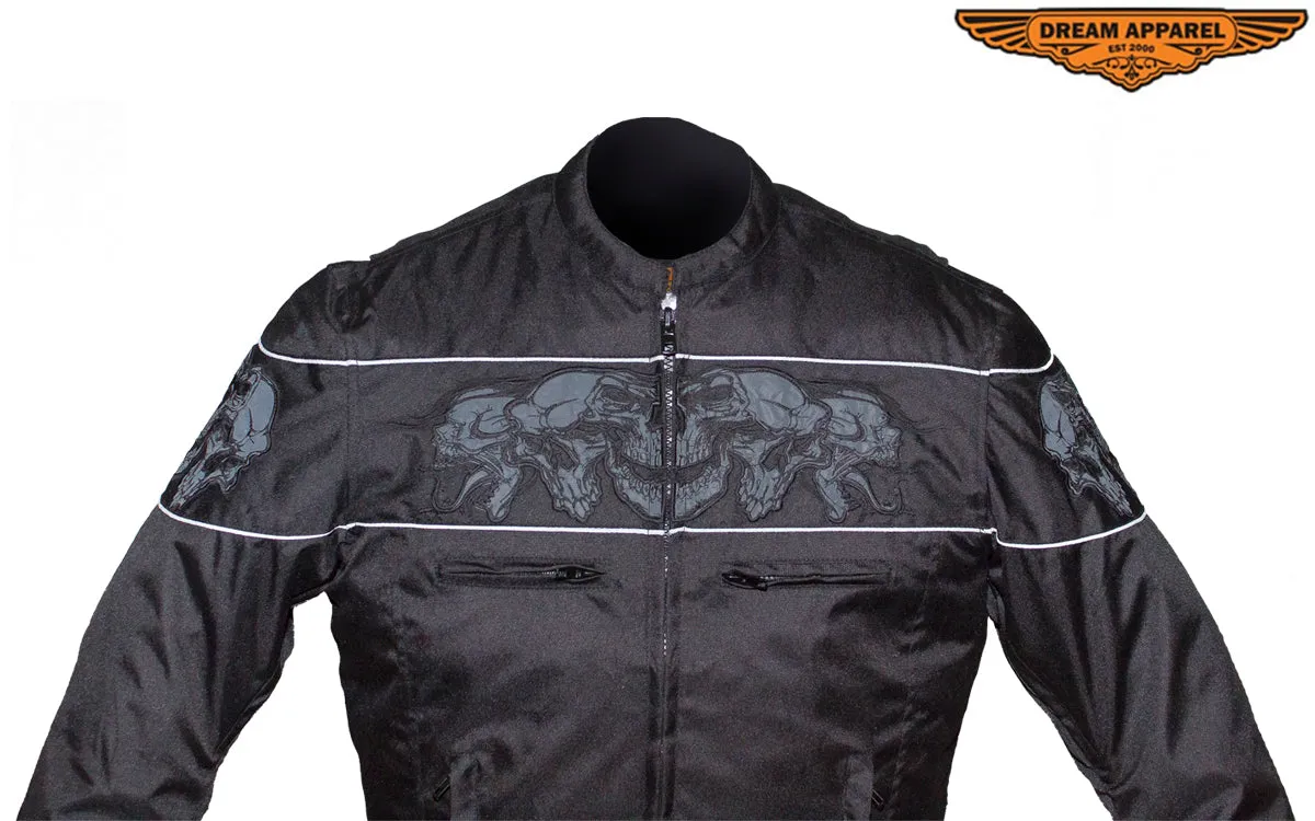 Men's Textile Concealed Carry Racing Jacket with Reflective Skulls