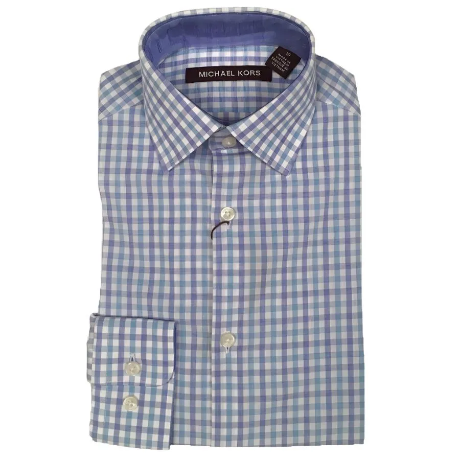 Michael Kors Boys Cotton Teal/Blue Check Dress Shirt