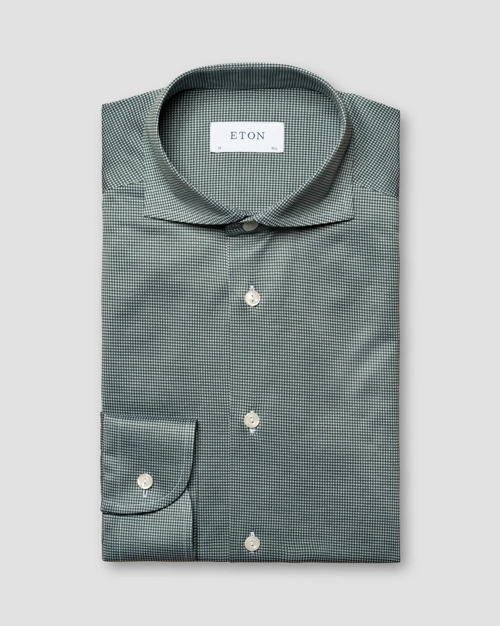 Mid Green Micro Check King Knit Slim Fit Shirt - ETON