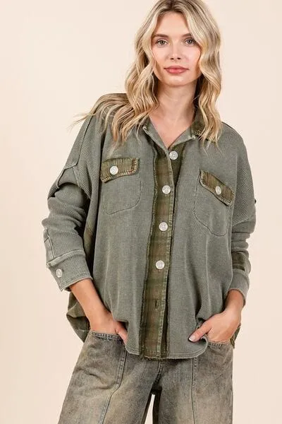 Mittoshop Mineral Washed Plaid Button Down Shacket