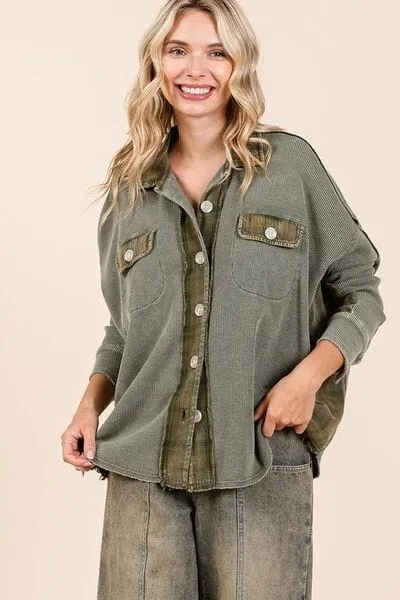 Mittoshop Mineral Washed Plaid Button Down Shacket