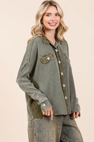 Mittoshop Mineral Washed Plaid Button Down Shacket