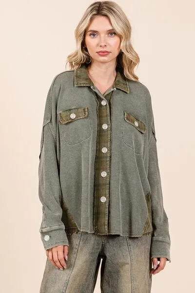 Mittoshop Mineral Washed Plaid Button Down Shacket