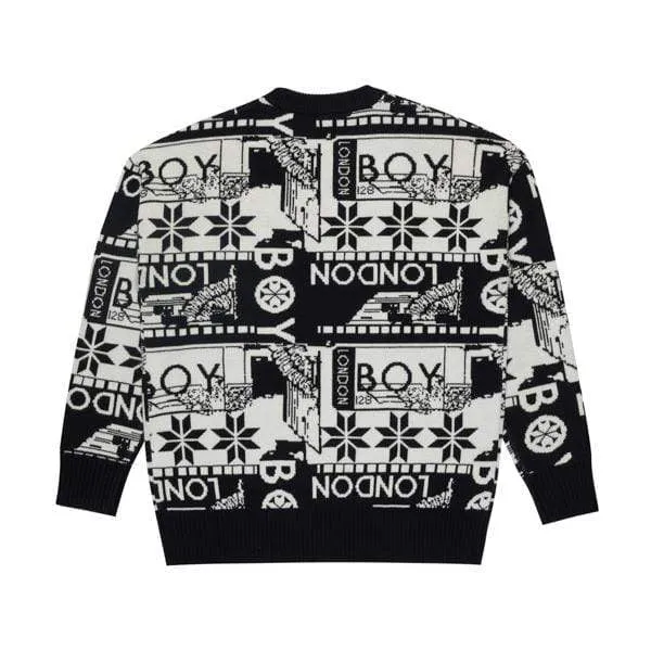 MOSAIC PRINT KNITTED SWEATER - BLACK