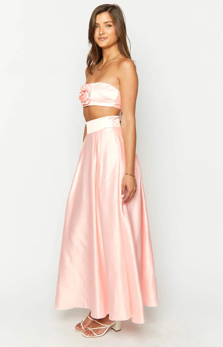 Nakiyah Pink Satin High Waisted Maxi Skirt