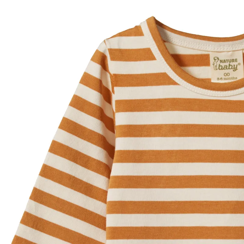 Nature Baby Stretch Jersey L/S Bodysuit - Straw Sea Stripe